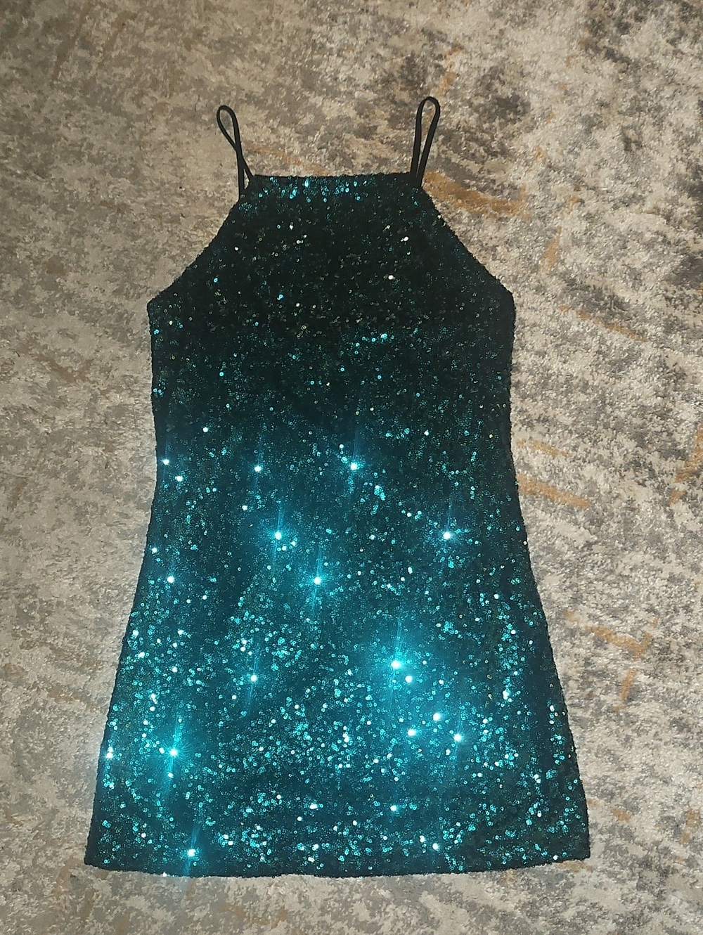 Lulus Casmar Sequined Emerald Green Mini Dress Sleek Strappy Size Small - Picture 4 of 10